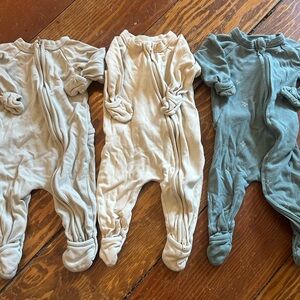 Cozy Footed Baby Sleepers in Cream and Teal - Soft Zip Front